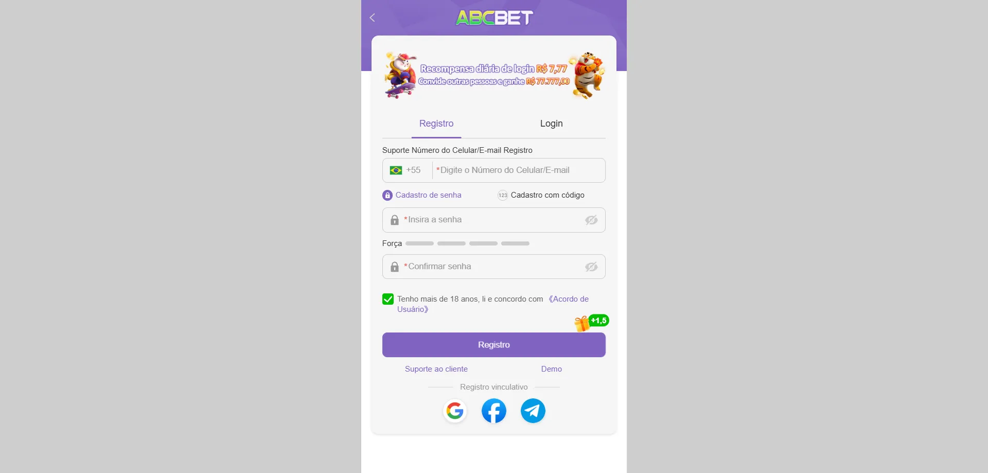 Aplicativo móvel do Abcbet Casino para Android e iOS